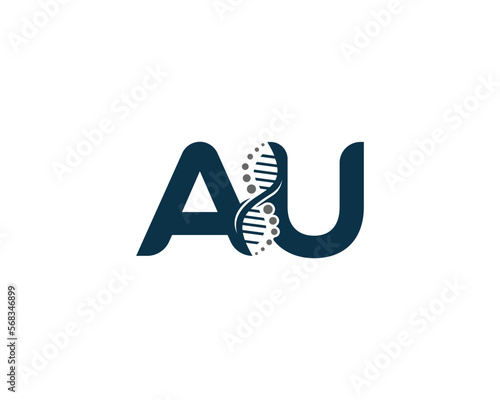 Abstract Letter AU DNA Biology Logo Concept. Creative Science  Laboratory and Biotechnology Vector Icon.