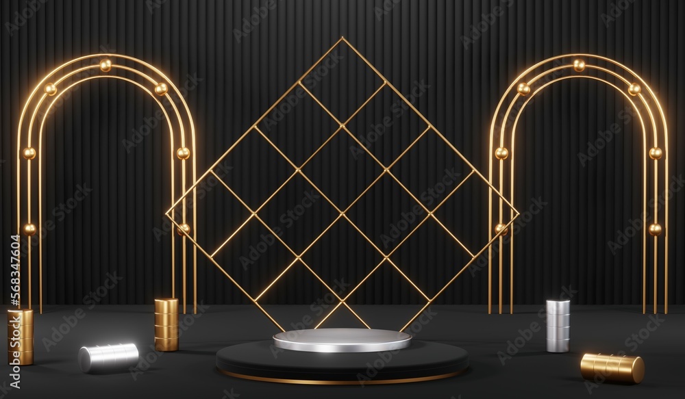 Stylish and contemporary 3D render black podium background perfect for any professional presentation, keynote or event. Its modern and sleek design adds sophistication to your product demo or show Stylish and contemporary 3D render black podium background perfect for any professional presentation, keynote or event. Its modern and sleek design adds sophistication to your product demo or show