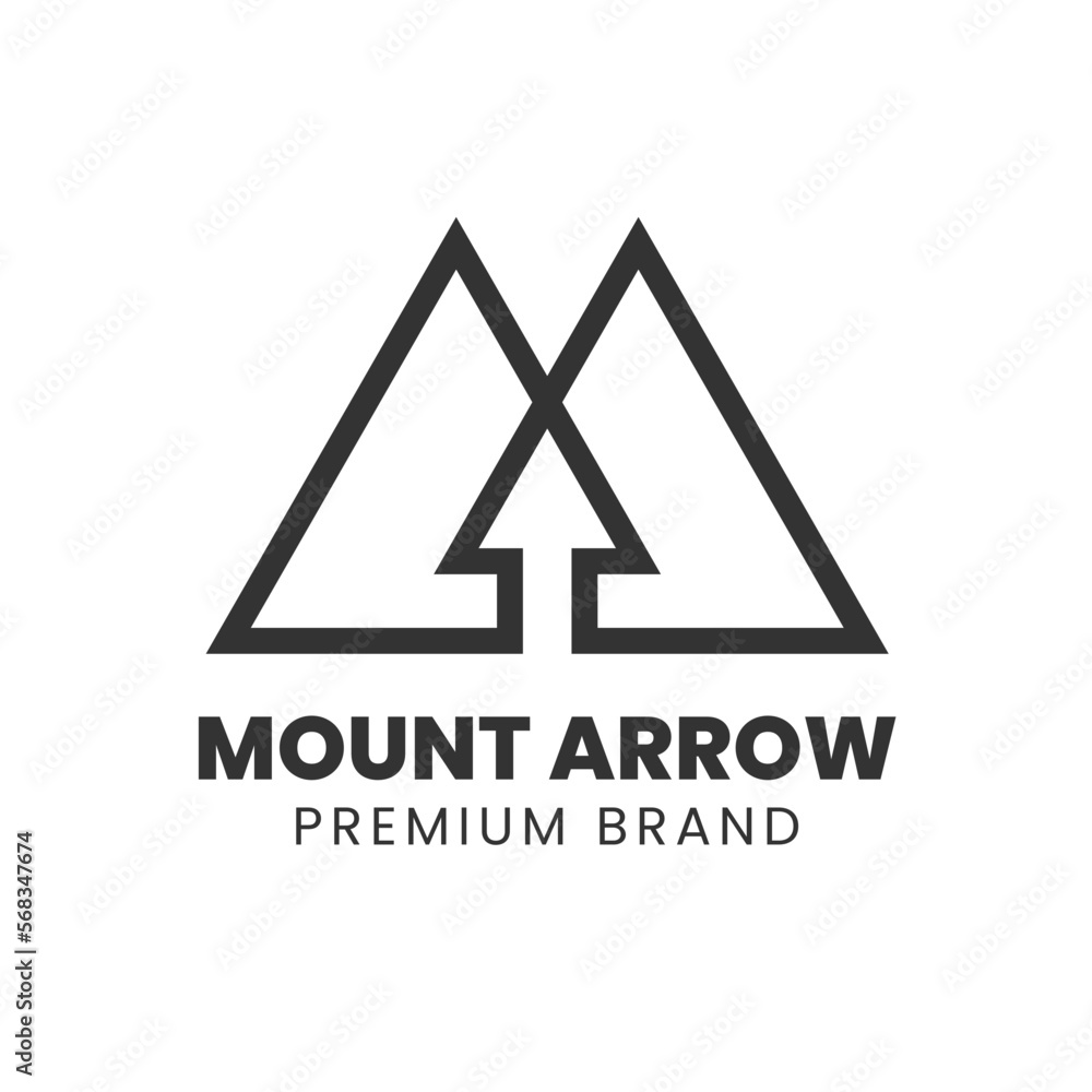Mountain logo with an up arrow in the middle. M letter logo forming an ...