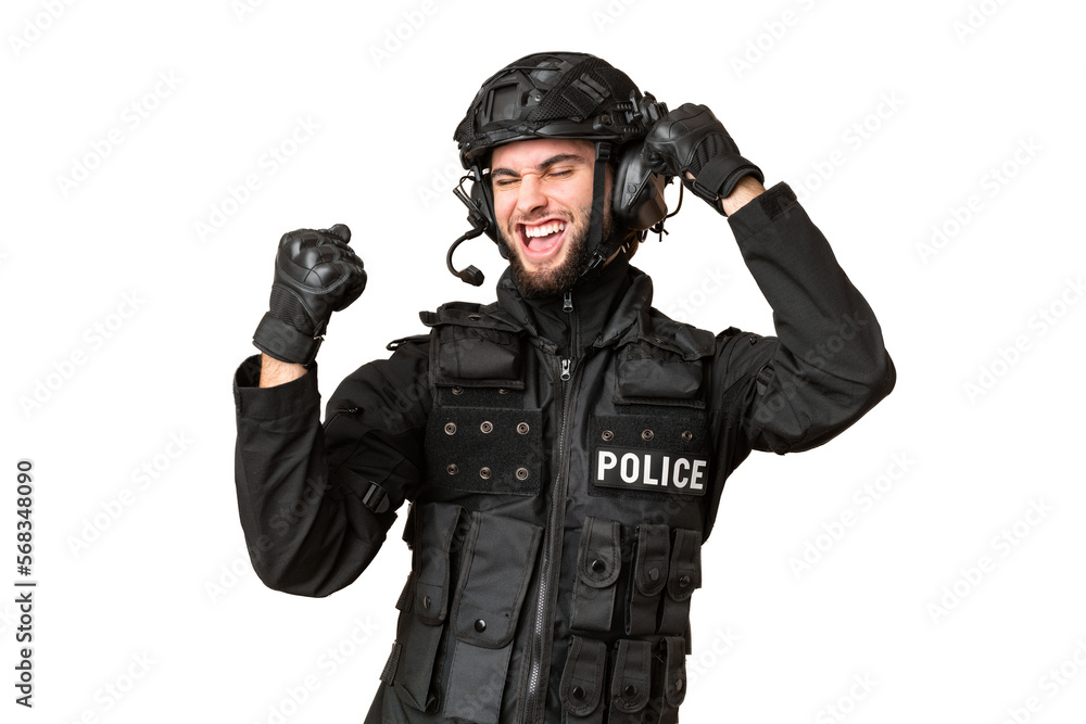 SWAT over isolated chroma key background celebrating a victory SWAT over isolated chroma key background celebrating a victory