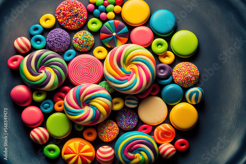 tasty colored candies. Generative AI photo