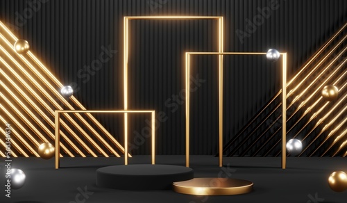 Stylish and contemporary 3D render black podium background perfect for any professional presentation  keynote or event. Its modern and sleek design adds sophistication to your product demo or show