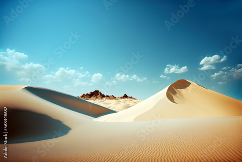 Sand dunes in the desert. Sand ripples and blue sky  sunny day. Generative AI