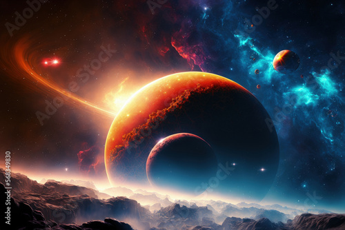 Obraz na plátne vista of a planet in space with nebulas and stars