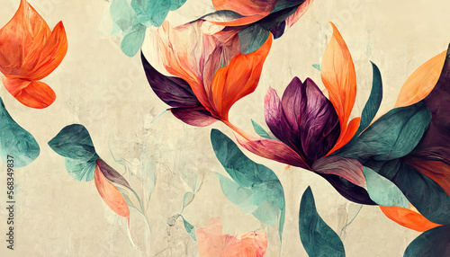 Wonderful Abstract floral organic wallpaper background illustration19. Generative Ai