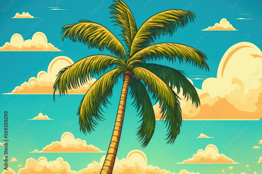 Coconut Palm tree with blue sky,beautiful tropical background. Generative AI