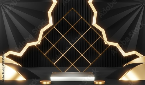Stylish and contemporary 3D render black podium background perfect for any professional presentation, keynote or event. Its modern and sleek design adds sophistication to your product demo or show 
