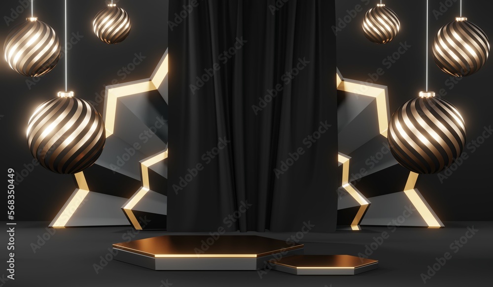 Stylish and contemporary 3D render black podium background perfect for any professional presentation, keynote or event. Its modern and sleek design adds sophistication to your product demo or show
