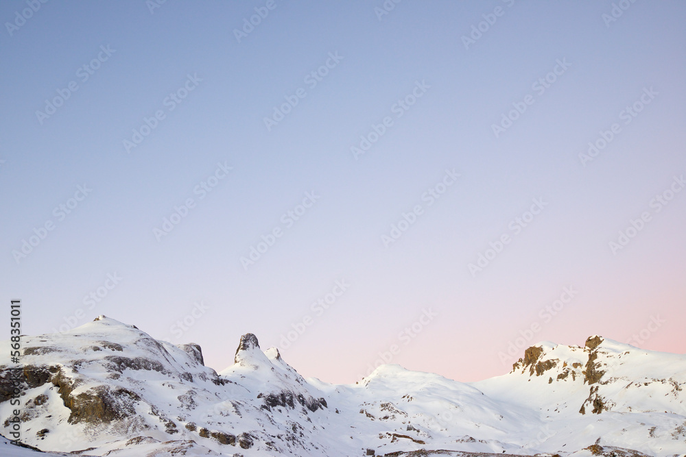 Snowy mountains in the Pyrenees in Ossau Valley in French Pyrenees.