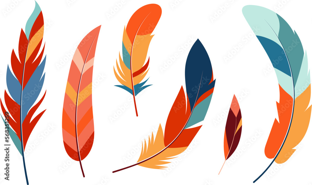 bird feathers in flat style, vector - obrazy, fototapety, plakaty 