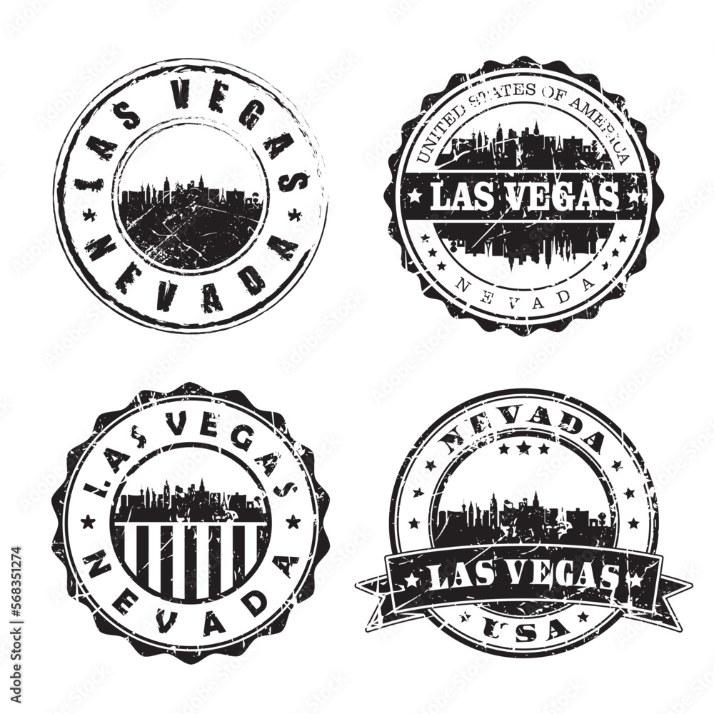 Las Vegas Nevada Stamp Skyline Postmark. Silhouette Postal Passport. City Round Vector Icon Set. Vintage Postage