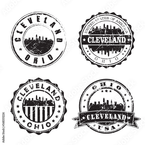 Cleveland Ohio Stamp Skyline Postmark. Silhouette Postal Passport. City Round Vector Icon Set. Vintage Postage