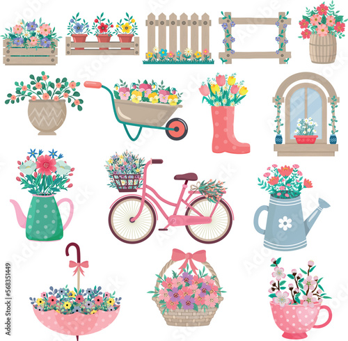 Floral spring clipart. Spring time set of floral decorative elements.