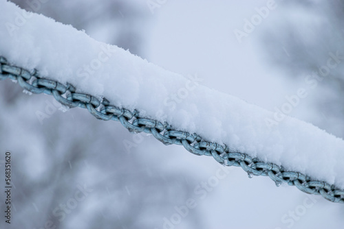 snow texture on snowy fence, winter texture