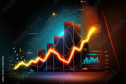 Business economic charts with light effects in pastel colors. Ai Generated. photo