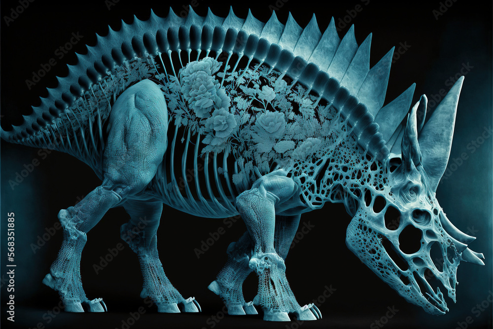 Dinosaur xray style. Xray of Raw whole dino. Creative Art abstract