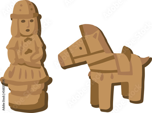 埴輪(武人と馬セット)シンプルイラスト