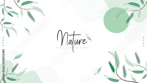 Natural Background with a Combination of Leaf Lines, Minimalist with a Combination of Leaves and Curved Lines. Green Background.