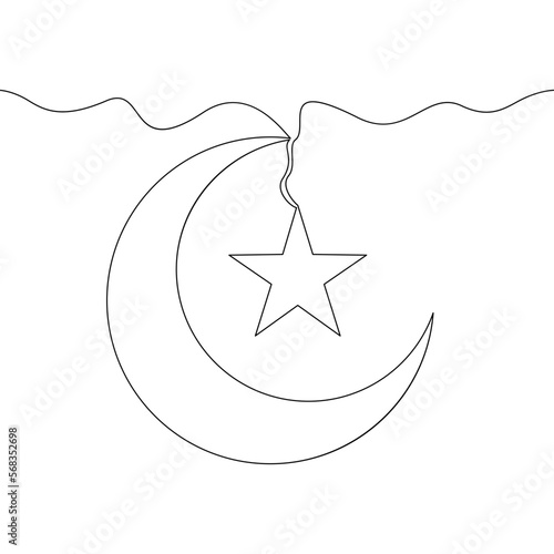 Continuous line drawing Stars and moon islamic design icon vector illustration concept