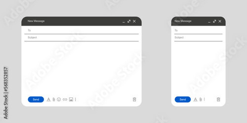 Compose email window template vector. Email ui design editable. Blank email interface mockup.