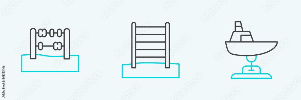 Set line Swing boat, Abacus and Swedish wall icon. Vector Set line Swing boat, Abacus and Swedish wall icon. Vector