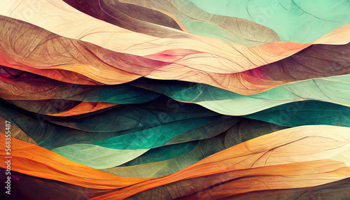 Abstract background with colorful waves. Flow liquid lines design element. Generative Ai