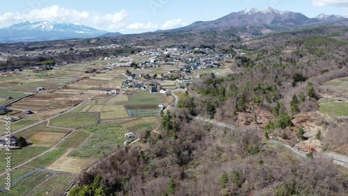山梨県韮崎上空　空撮の景色　八ヶ岳