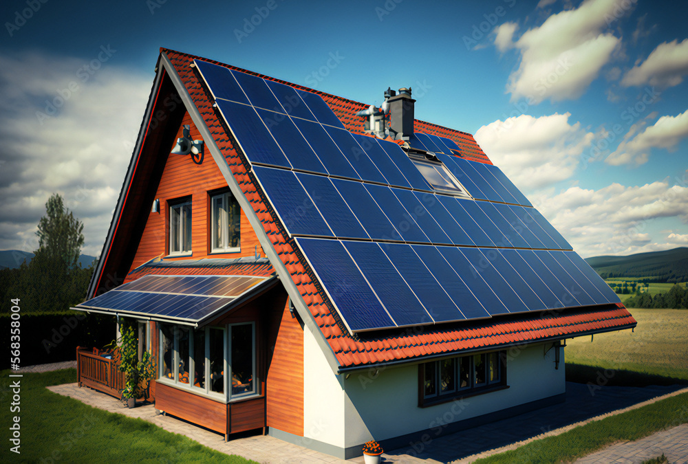 Solar panel on the roof of the house,ai generated