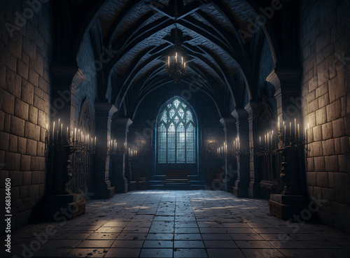 damp gothic dungeon, created by a neural network, Generative AI technology