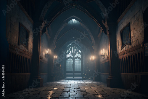 damp gothic dungeon, created by a neural network, Generative AI technology