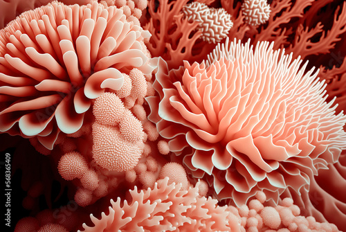 Background with pink corals. AI generated image. 