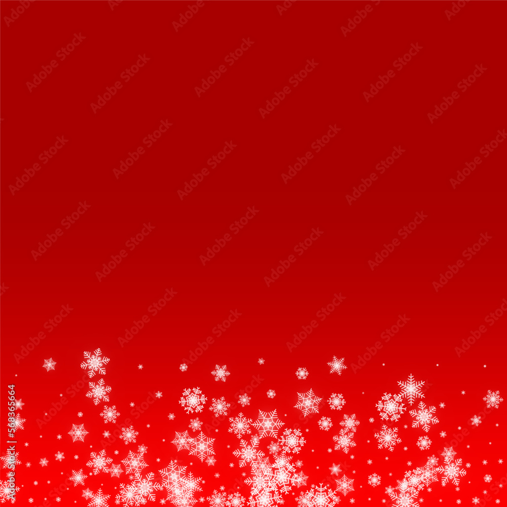 Silver Snowfall Vector Red Background. magic