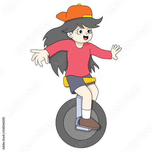 tomboy girl playing coach riding a unicycle