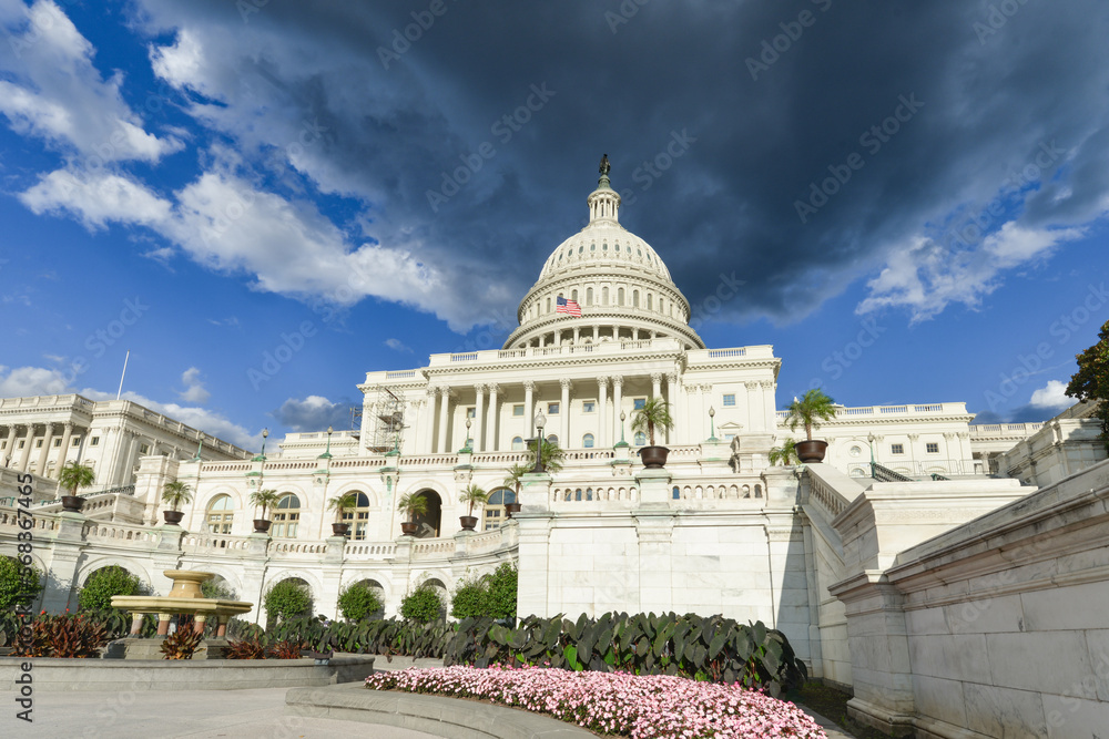 US Capitol in dark clouds, Washington DC USA	