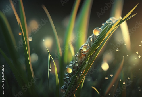 Artificial AI-Generated Render of a Realistic Zoomed-In Blades of Grass Meadow Landscape photo