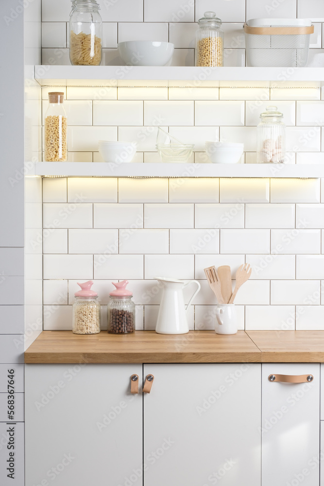 Wood table top, kitchen counter background.For montage product display