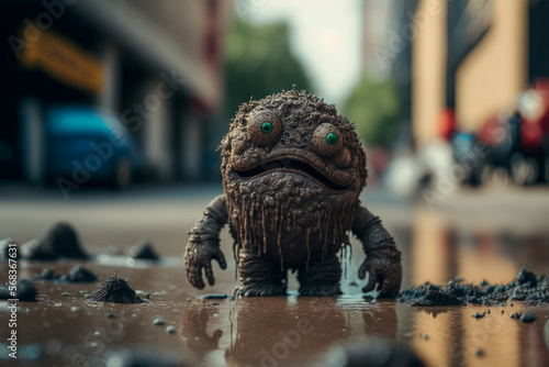 mud monster on a city street, created by a neural network, Generative AI technology
