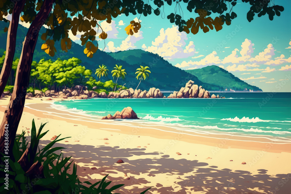 Phuket, Thailand, seaside. A scene of a beach with water and sand in the summer sun. Background of a beach area. Thailand's Phuket, at Patong Beach. October 16, 2020. Generative AI