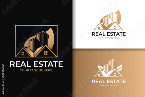 Eco Property logo design template gold color
