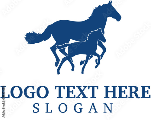 mare and foal logo, Running horse logo, horse business logo template 