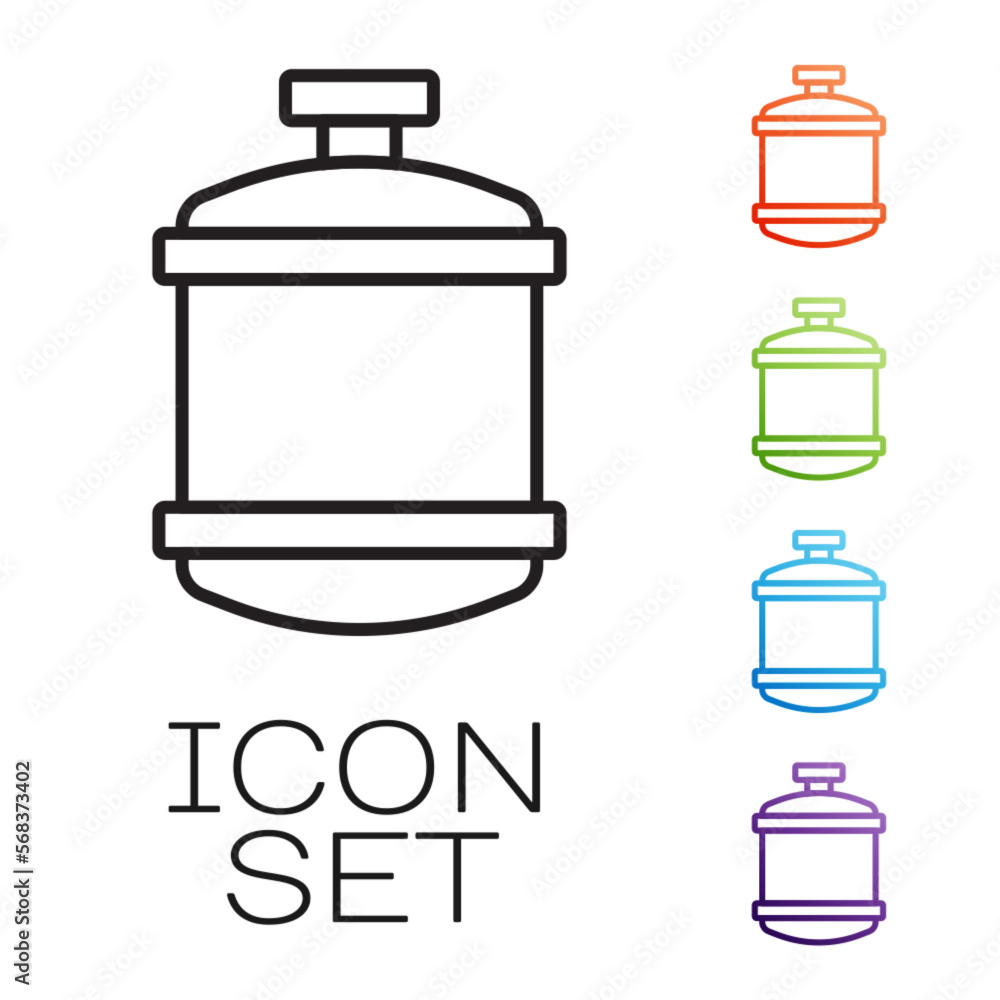 Black line Propane gas tank icon isolated on white background. Flammable gas tank icon. Set icons colorful. Vector Black line Propane gas tank icon isolated on white background. Flammable gas tank icon. Set icons colorful. Vector