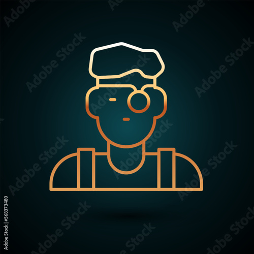 Gold line Jeweler man icon isolated on dark blue background. Vector
