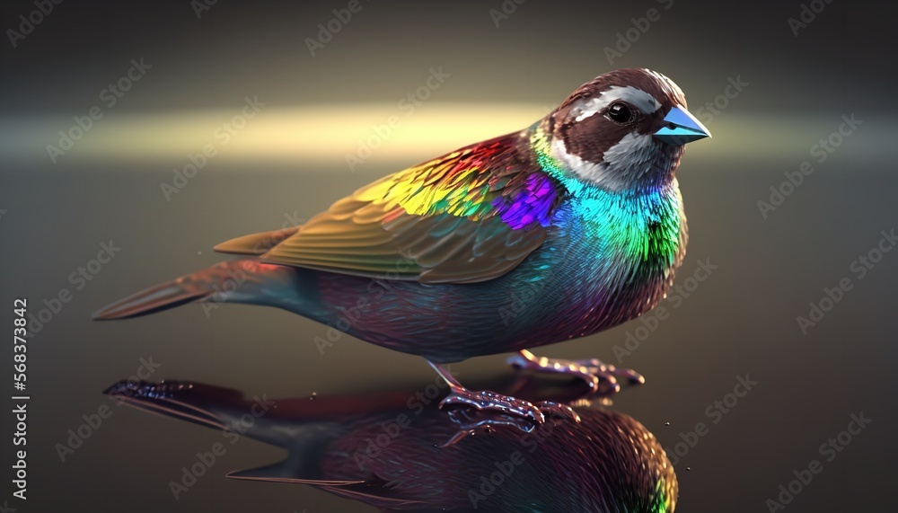 Obraz premium Beautiful Sparrow in rainbow color. Generative Ai.
