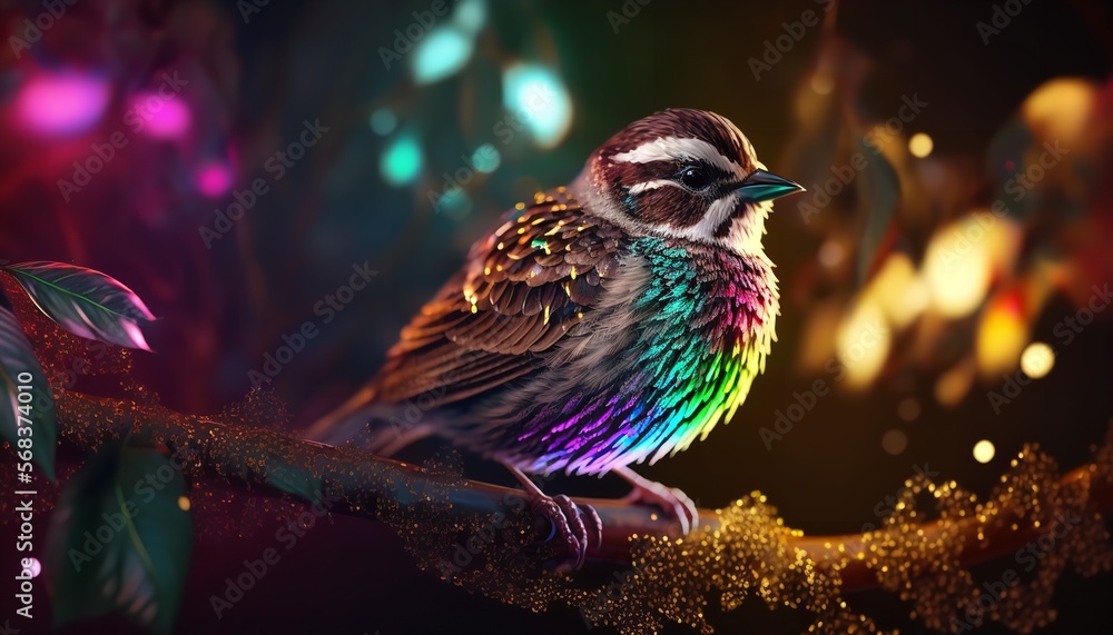 Beautiful Sparrow in rainbow color. Generative Ai.