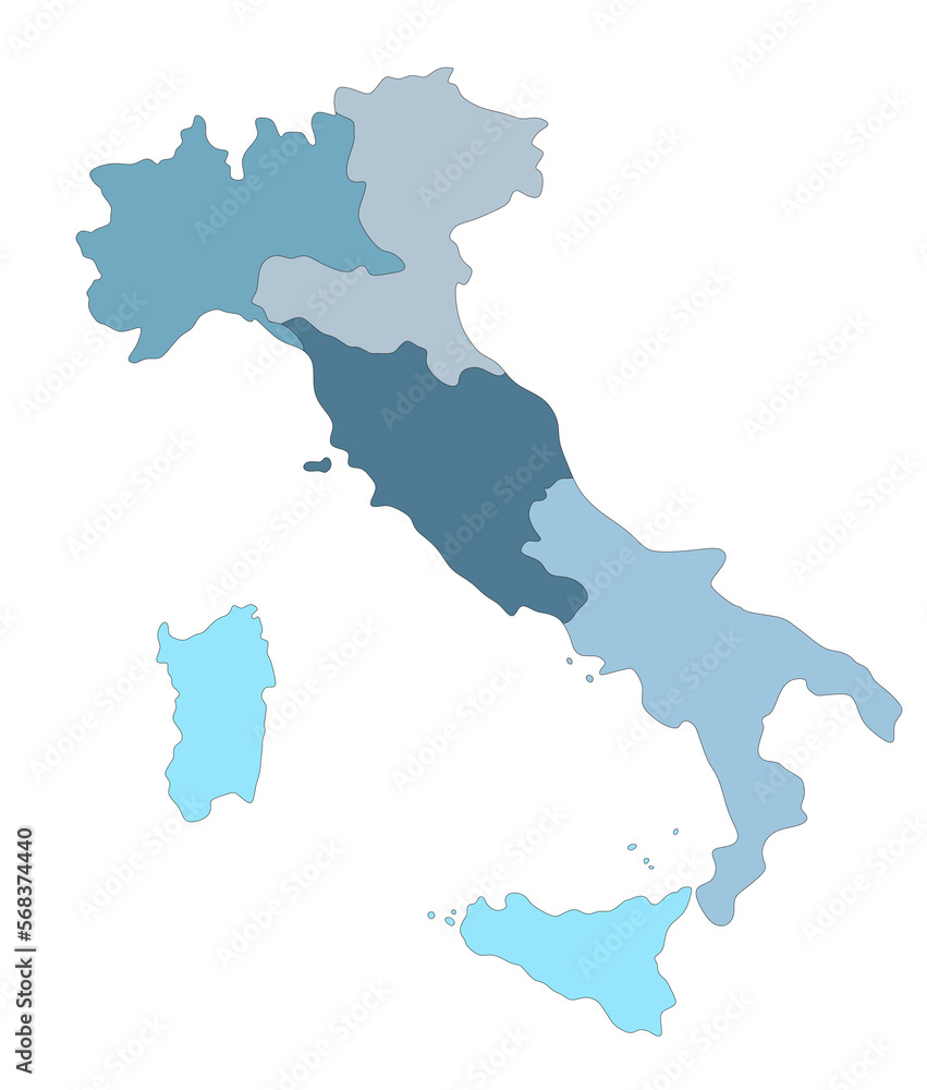 Map of Italy with five regions on colorful and white background