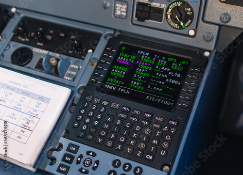 Closeup cockpit view of the pilots navigation computer in flight