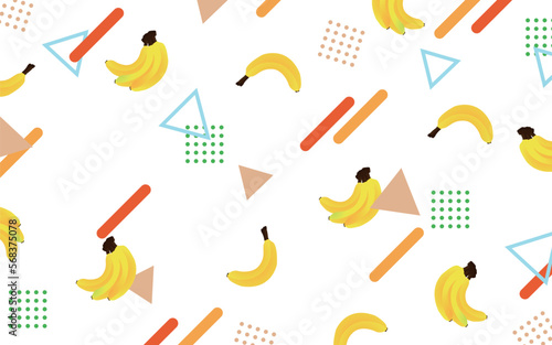 バナナといろいろな図形を配置したメンフィス風柄
