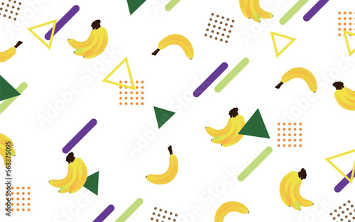 バナナといろいろな図形を配置したメンフィス風柄