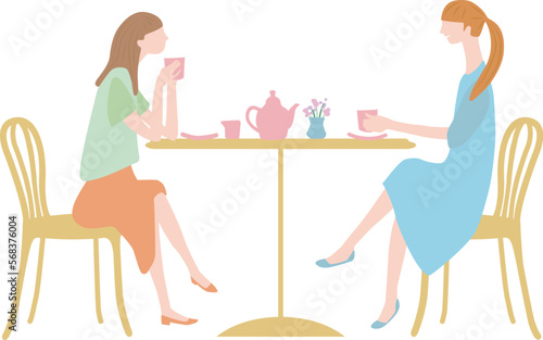 カフェでお茶を飲む女性