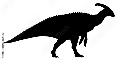 Isolated silhouette of a dinosaur with a horn on its head. Jurassic animal. Parasaurolophus